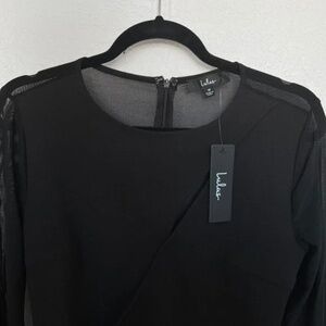 Lulu's Mesh Cutout Black Bodysuit